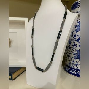 Trifari Navy and Gray Thin Plastic Beaded Necklace With Colorful Beads